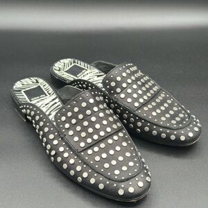 DOLCE VITA MAURA Black Leather Mules Slip-On Flats Slides Silver Studs Sz 7